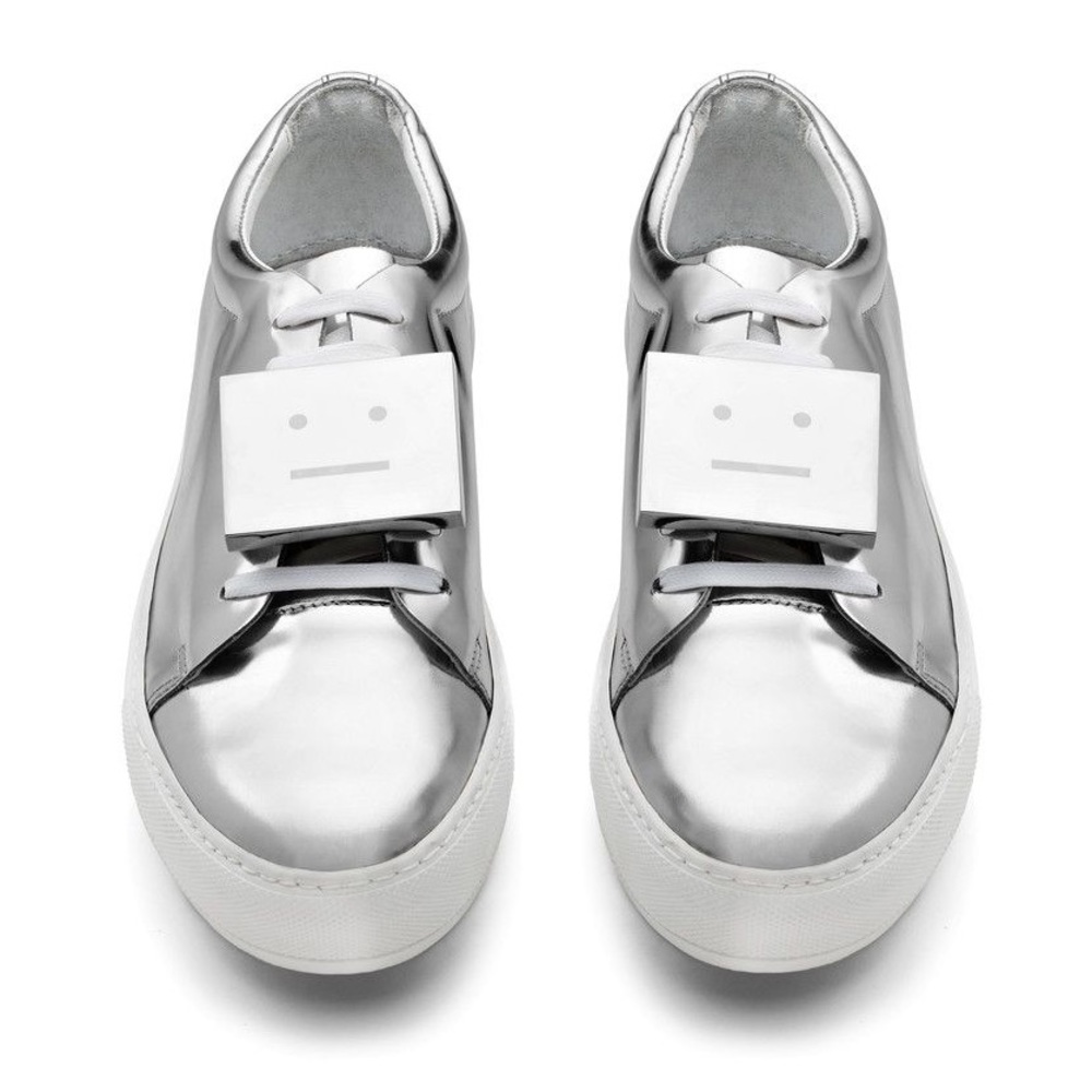 Acne Studios Adriana Silver Metallic Face Logo Leather Sneakers